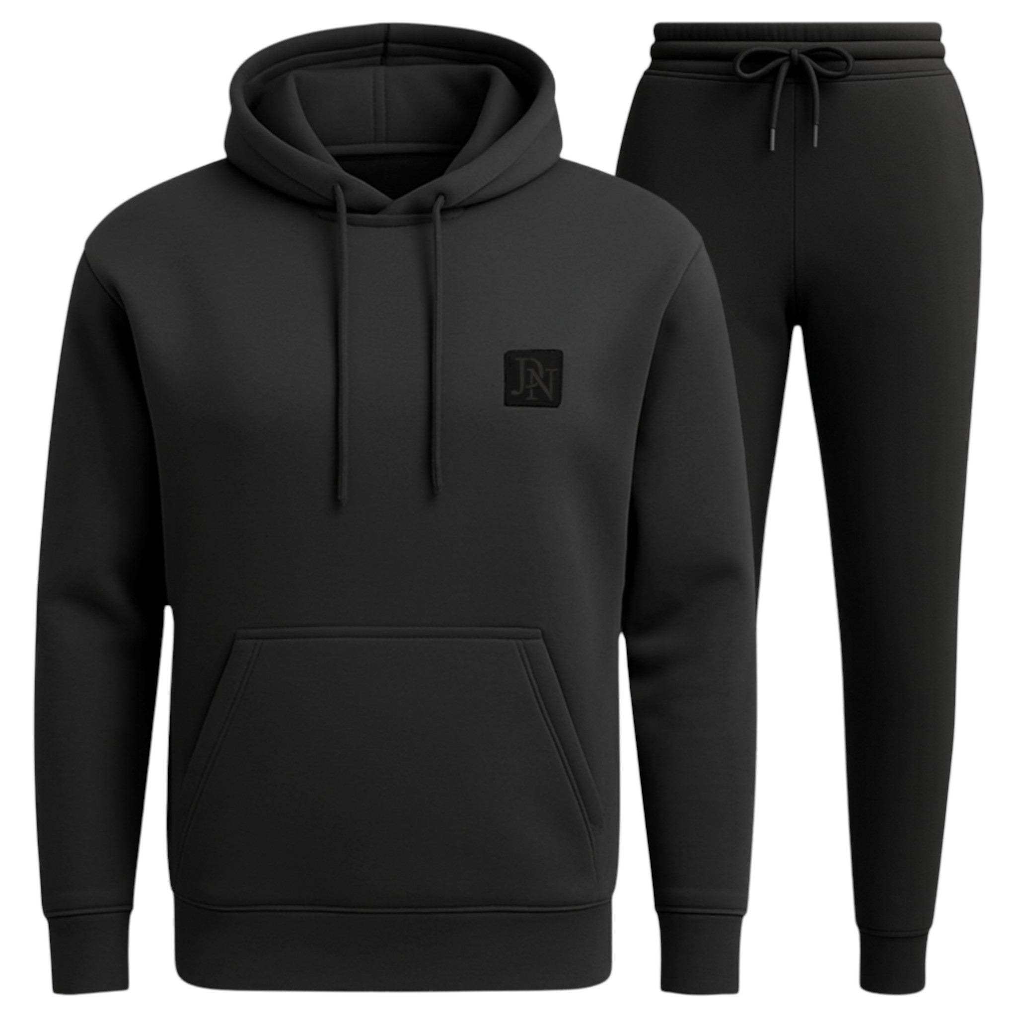 Men's JDN branded hooded tracksuit set in charcoal – plain hoodie with kangaroo pocket and matching joggers loungewear activewear